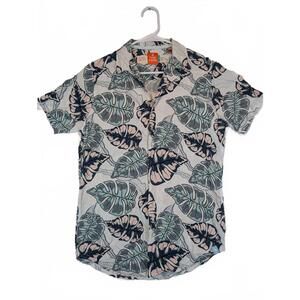 Free Planet Tropical Leaf Button Up Shirt Short Sleeve Casual Mens Small